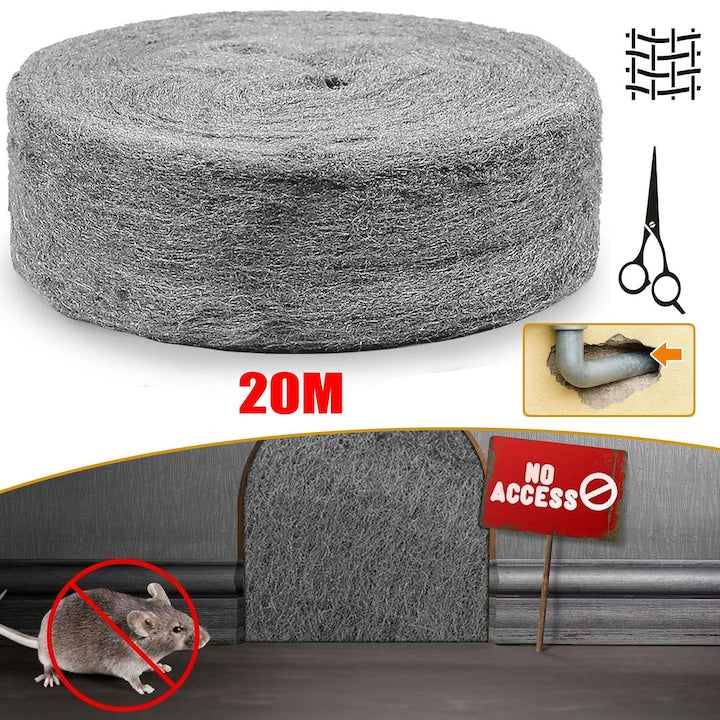 Steel Wool for Mice 20 ft, Rodent Cleaning Gap Blocker, Hole Filler, Keeps Rats, Rodents, Insects, Pests Away from Attic, Garden, Kitchen, Garage