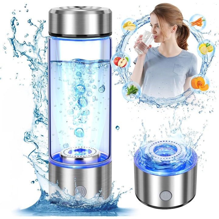 Hydrogen-Rich Water Bottle Hydrogen Water Bottle High Hydrogen Content 420 ml USB Powered Hydrogen Concentration 1300-1600 ppb Silver