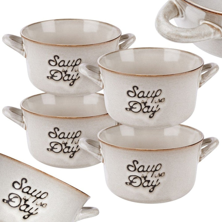 Set 4 Boluri De Supa Siaki Collection 17x13.5x7.5 cm 600 ml Ceramica Manere De Transport Gri
