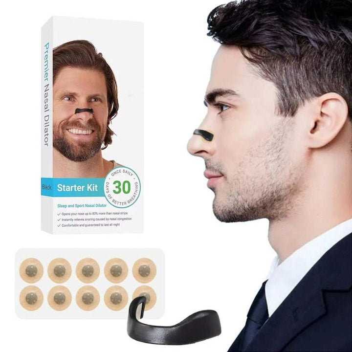 Magnetic nasal expander 4 different sizes of nasal patches equipped with magnetic tweezers applicator and 60 round magnetic nose patches anti-snoring products black