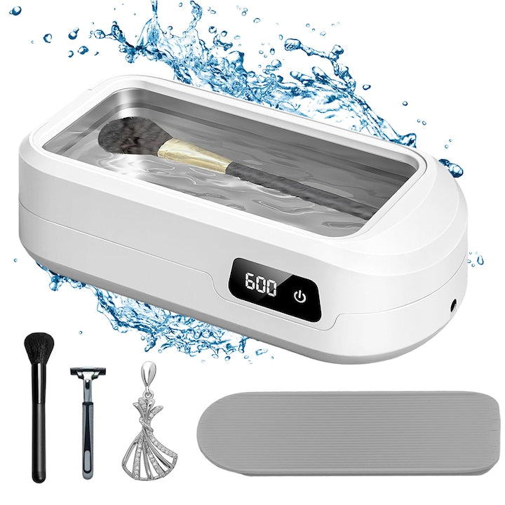 Juksun Aparat de Curatare cu Ultrasunete Inox Curatator ultrasonic 49000Hz capacitate 640ml 4 timpi de curatare carcasa ABS Pentru ochelari bijuterii aparate dentare biberoane cosmetice Alb
