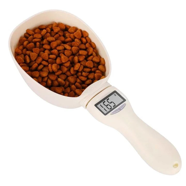 Cantar manual cu lingura de masurare SINBINTA 1g-800g Preciziune inalta Multiple unitati de masura g/oz/ml/cup/fI'ozl Cu display digital Oprire automata Pentru animale de companie Bucatarie ABS 5.5x9x22.5cm Alb