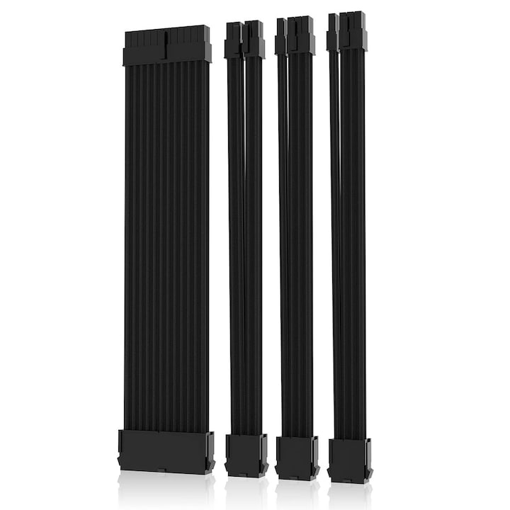 Set Extensie Cabluri PSU Cablu prelungitor placa de baza 30 cm 24Pin ATX CPU 4+4 Pin 2xPCIe 6+2 Pin 4 x Pieptene Cablu Mesh Textil OUYLAF Negru