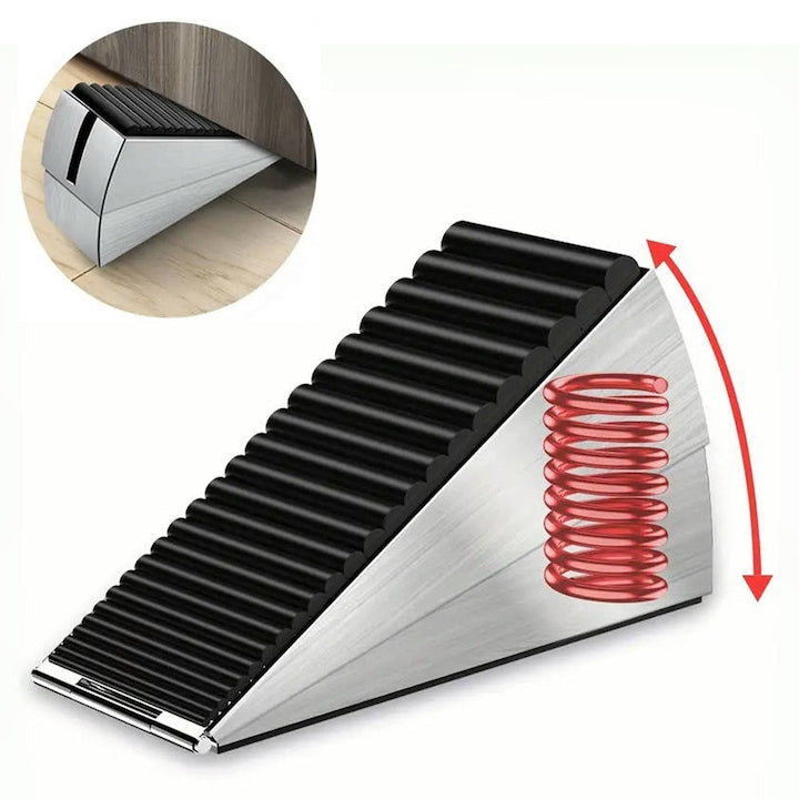 1 set Stainless Steel Door Stopper - No Drilling Required, 0-5cm Adjustable, Non-Slip, Wind/Impact Resistant, Black