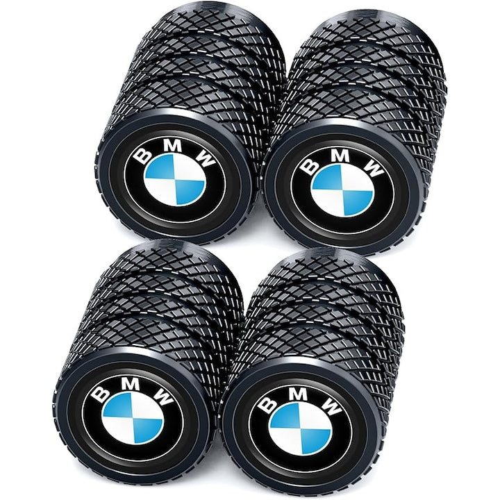 Set 4 Capacele pentru Ventil Auto Capace Valva BMW Design Premium Logo 3D Rezistent la rugina Etansare rezistenta la praf Negru