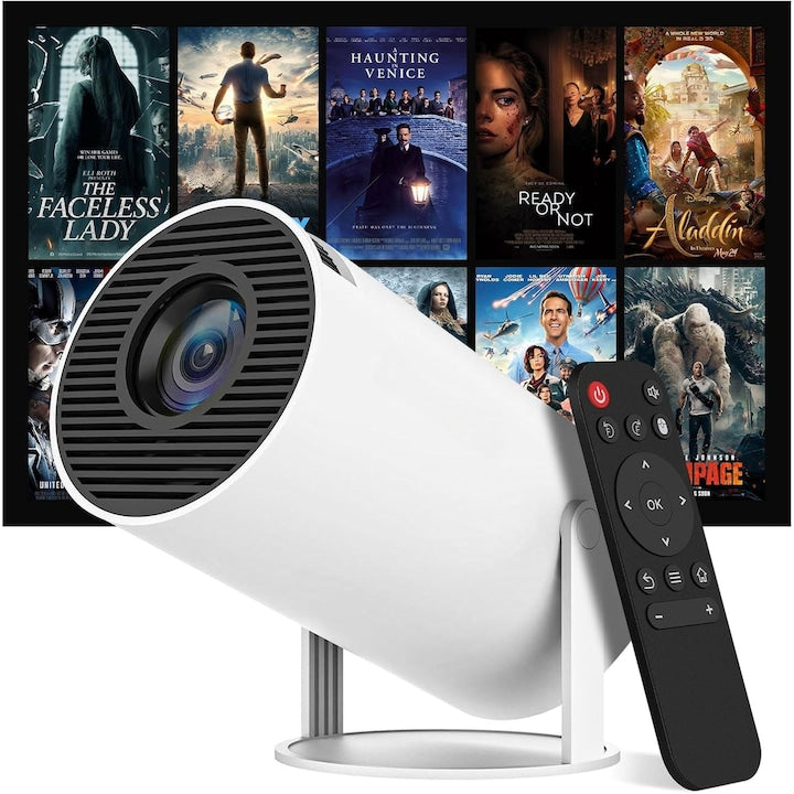 Portable Smart LED 4K Ultra HD Projector, 7000 Lumens, 200 ANSI, Android 11, Autofocus, Auto Keystone, 180° Rotation, WiFi6, Bluetooth 5.0, HDMI, USB, iOS/Android Mirroring, HiFi Speaker, Adjustable Projection up to 130 Inch, White | Maximum Performance