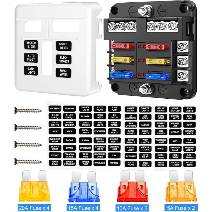Bloc de sigurante auto cu 6 cai indicator LED capac de protectie multicolor set complet