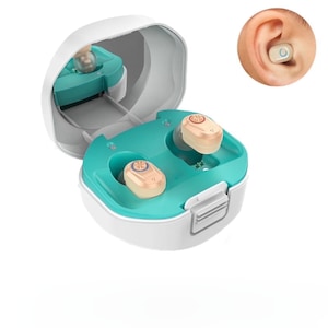 Rechargeable Hearing Aid for Seniors, Personal Sound Amplifier, Noise Reduction Function, Magnetic Charging Case, Beige