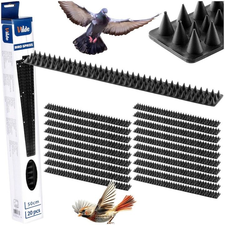 Set 20 Benzi Cu Tepi Impotriva Pasarilor Si Pisicilor Vilde Repelent 50x4.3 cm (Lungime 10 M) Negru Plastic Rezistent Banda Anti Porumbei Cu 115 Tepi Protectie Eficienta Pentru Pervaz Balcon Acoperis Balustrada Rezistenta La Raze Uv