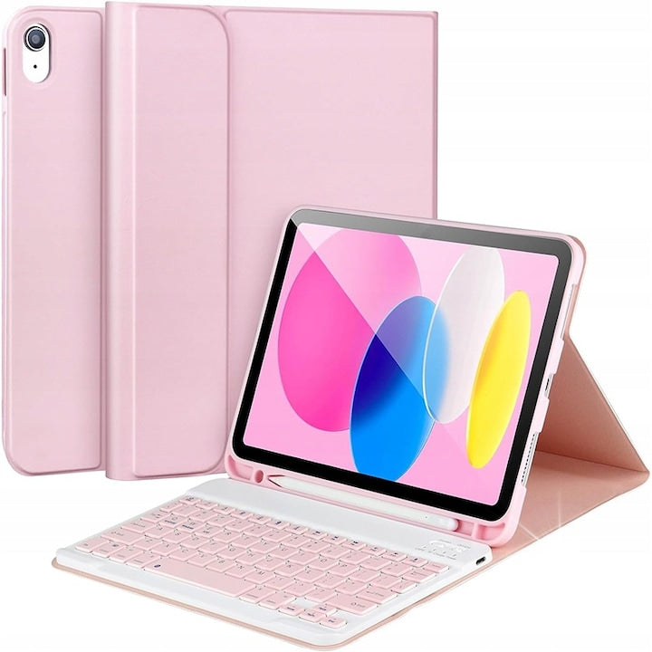 Husa cu tastatura pentru iPad 10.9" 10 generatie 2022 wireless Bluetooth etui cu suport pentru creion albastra