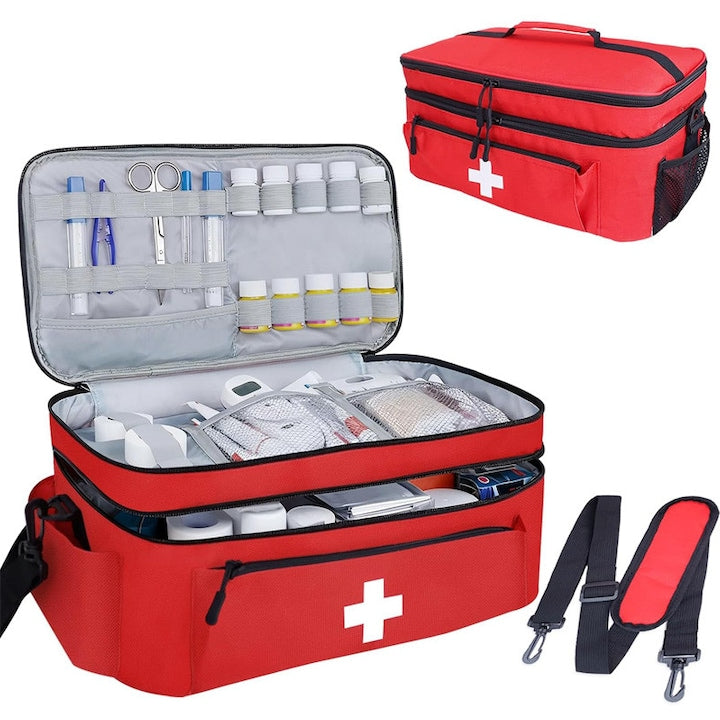 First Aid Kit Socodox 2-in-1 Hand/Shoulder Bag Detachable Shoulder Strap Water and Moisture Resistant for Home Car Travel Rip-Stop Red