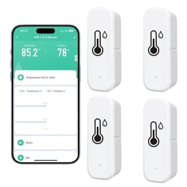 Set 4 Termometre si Higrometre Wireless Smart WiFi Alb