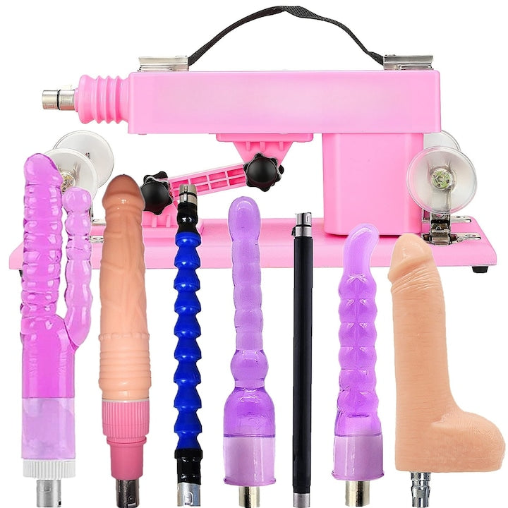Masina automata de sex masina de impingere cu vibrator pentru femei si barbati cu 7 atasamente reglata intre 0-85 ° viteza flexibila conector 3XLR cu 4 ventuze WALALLA roz
