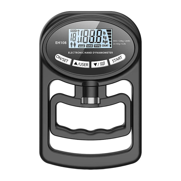 WALALLA Digital Dynamometer, LCD Display, USB Rechargeable, 120kg, Black