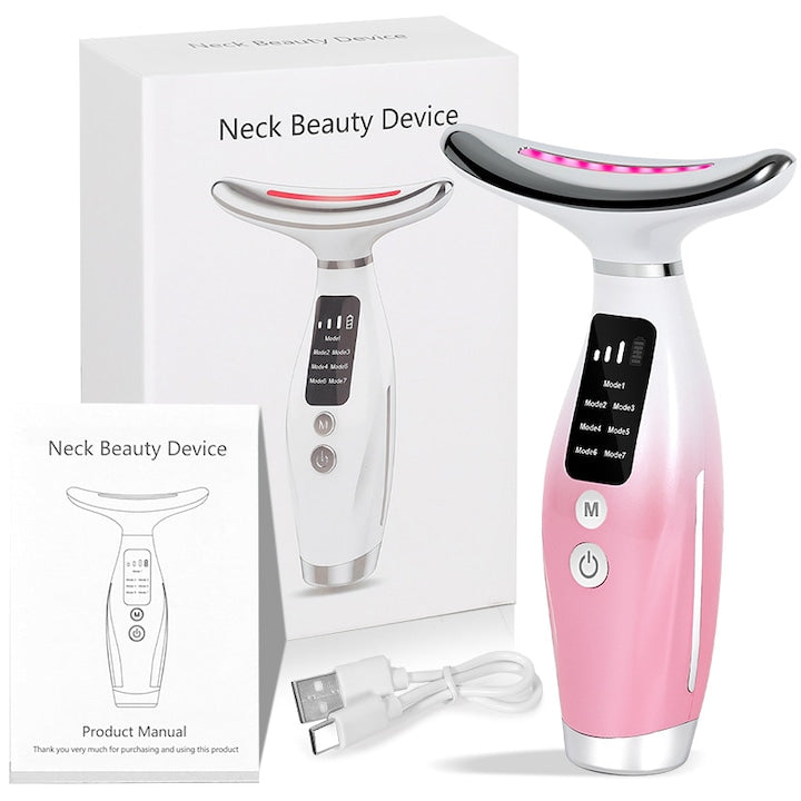 Dispozitiv Facial Multifunctional 7 in 1 pentru Intretinerea Pielii Aparat de Masaj Profesional pentru Fata si Gat cu Microcurenti Terapie LED Lifting Facial Reducere Riduri Efect Anti-Aging Incarcare USB