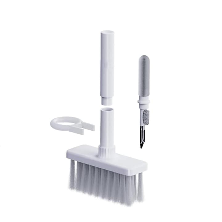Perie 5 in 1 pentru curatare casti audio si tastatura Alb