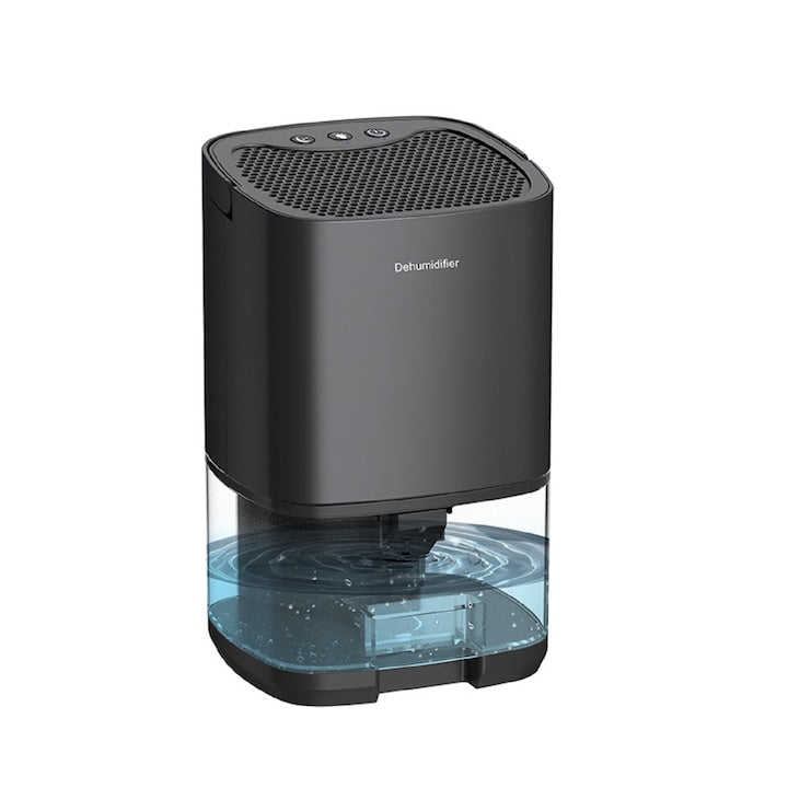 Dezumidificator de uz casnic rezervor de apa 1000 ml 7 becuri LED colorate cu functii de uscare si purificare a aerului potrivit pentru dormitoare subsoluri bai bucatarii birouri negru