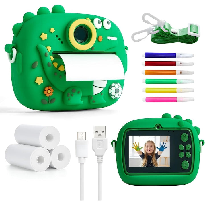 Camera instantanee pentru copii OVERTANG dual-lens 48MP imprimare termica alb-negru verde