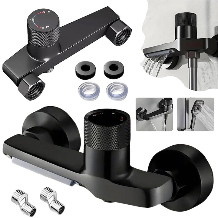 Thermostatic Bathtub Faucet Shower Faucet with Bathtub Spout Black Waterfall Bathtub Faucet Modern Solid Brass Faucet Hot and Cold Water Bathtub Faucet G1/2"