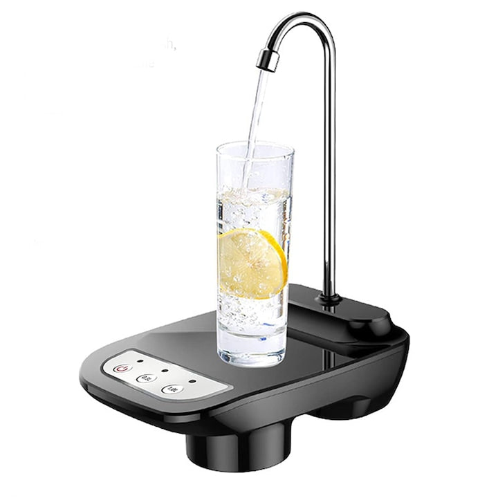 Automatic Water Dispenser for Bottles, Electric Pump, 360-Degree Rotation, Quantitative Water Discharge, 1200mA, USB Rechargeable, With Stand, Black