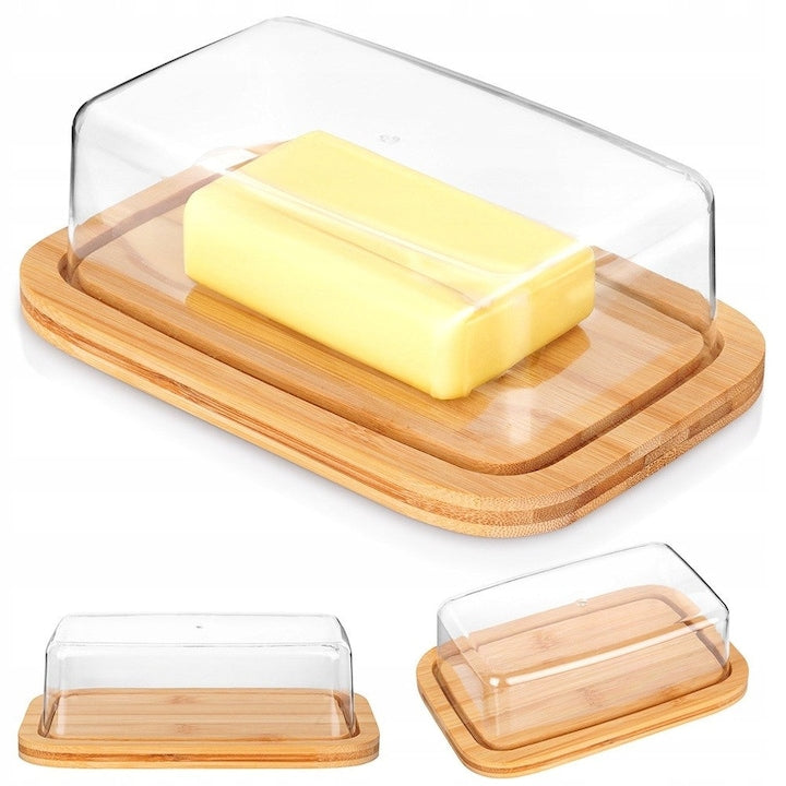 Cutie Pentru Unt Mondex 19x12.5x6 cm Baza Din Bambus Capac Pentru Pastrarea Prospetimii Rezistenta Si Usor De Curatat Forma Clasica Calitate Inalta A Materialelor Transparent/Bej