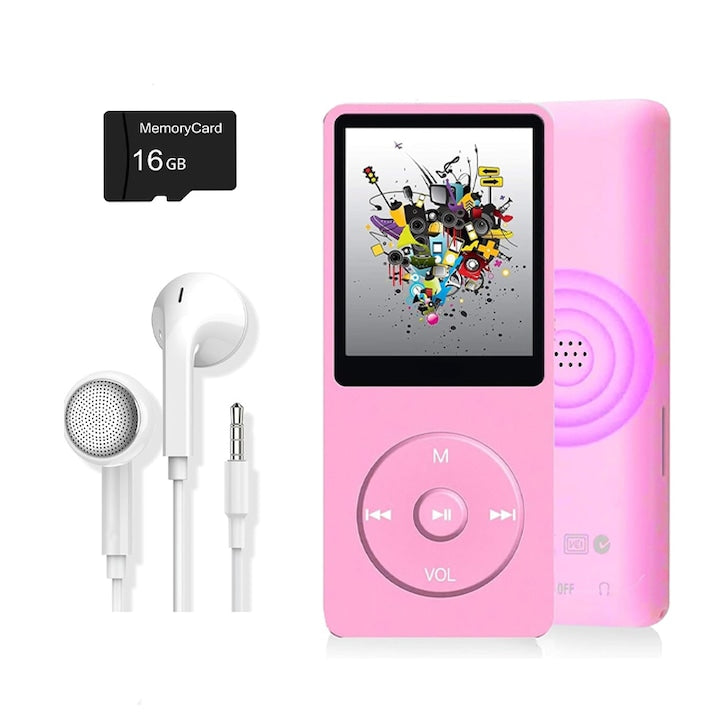 Player de muzica MP3 Rqiurpn 16GB difuzor incorporat portabil usor Bluetooth 5.0 Anulare zgomot roz