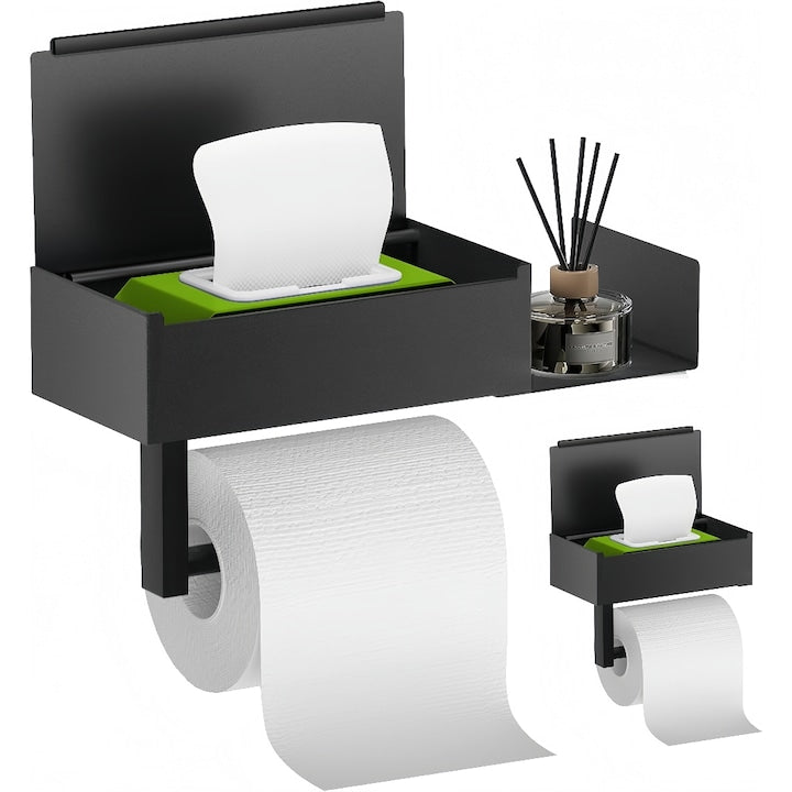 Suport multifunctional baie suport hartie igienica suport telefon inox negru 32x18x6.5cm