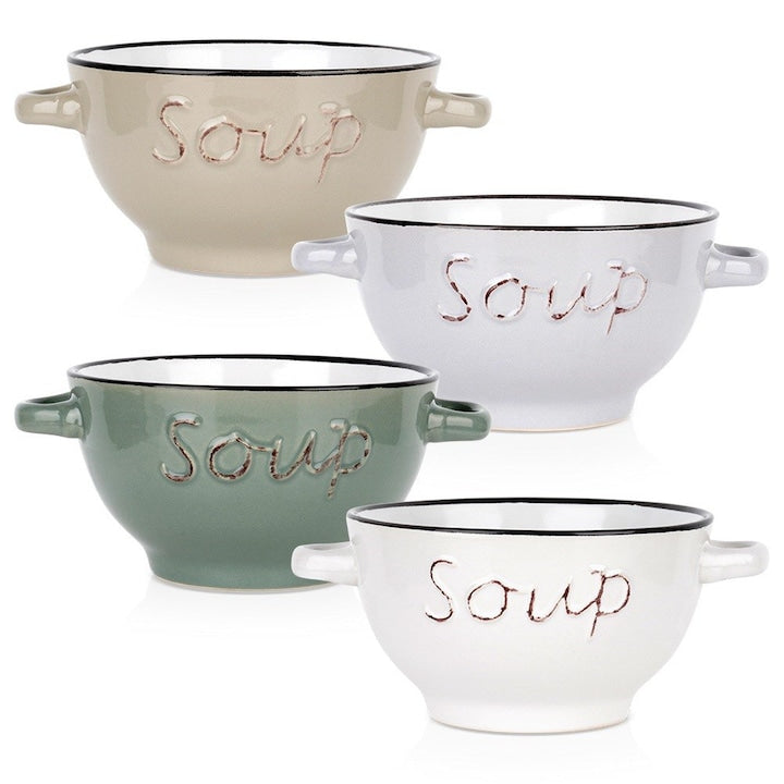 Set 4 boluri ceramice 600 ml Siaki Collection pastel 18x14x7 7 cm