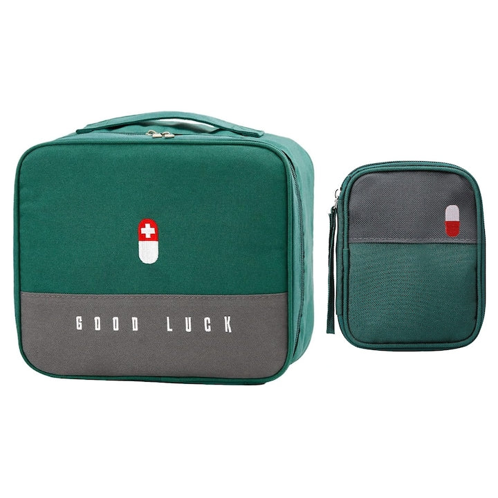 SINBINTA First Aid Kit Set With First Aid Bag and Case Layered Design Convenient Handle Wear-Resistant and Bend-Resistant For Car Travel Schools Kindergartens Sports and Camping Oxford Fabric 24x11x19cm/12x15x3cm Green
