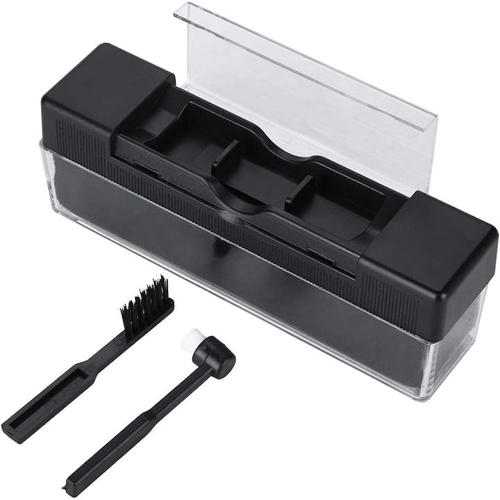 Kit de curatare pentru discuri de vinil 3 in 1 antistatic fibra de carbon Perie de inregistrare antistatica de catifea cu 2 perii mici de curatare disc rotativ anti-zgarieturi OUYLAF negru