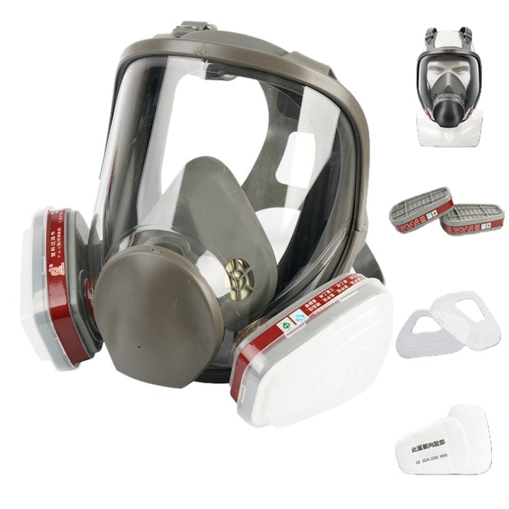 Masca de protectie completa 6800 Fantasy reutilizabila pentru protectie impotriva gazelor toxice Include 2 filtre cu particule anti-gaz vapori de vopsea si noxe 20 filtre din bumbac 2 capace de filtru