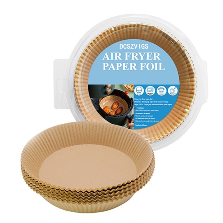 Hartie de copt pentru Air Fryer 20cm×20cm×4.5cm 100 Bucati runda Maro natural