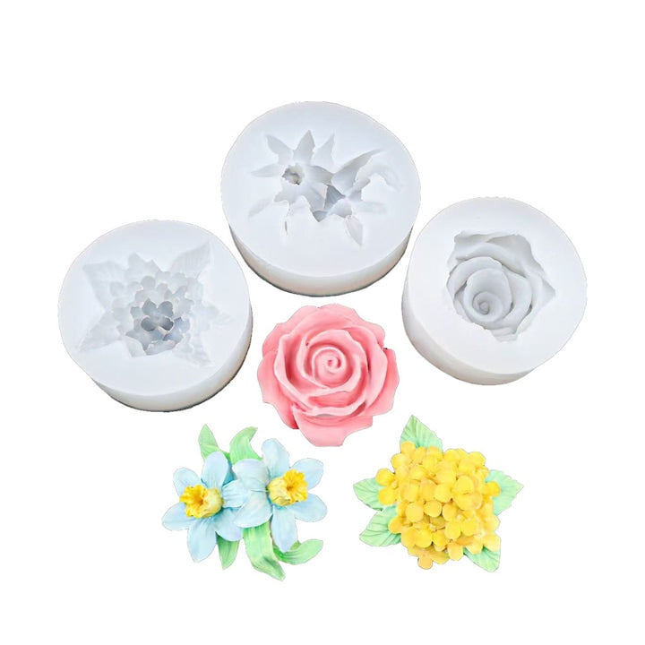 Set of 3 Silicone Molds for Candles and Soaps, Various Small Flowers, Easy to Demold, Resistant to Deformation and Wear, Non-Toxic, Odorless - Daisy and Rose