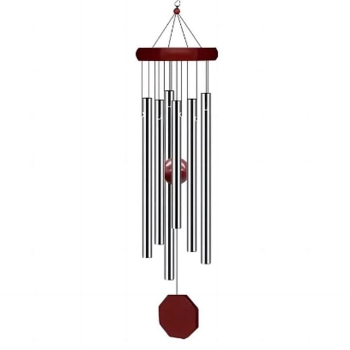 Clopotel de vant din aluminiu si lemn inchis la culoare sunet placut lungime desfacut 62 cm potrivit pentru intrarea in curte stil INS