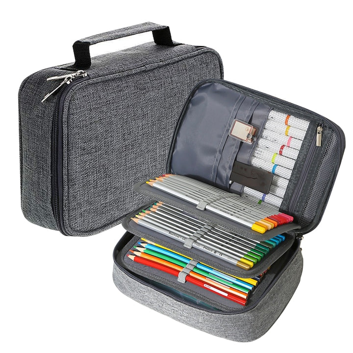 Penar Scolar Capacitate mare Compartiment cu 2 clapeta interioara si fermoare Impermeabil Husa de creion portabila 23x 16x 7cm Gri