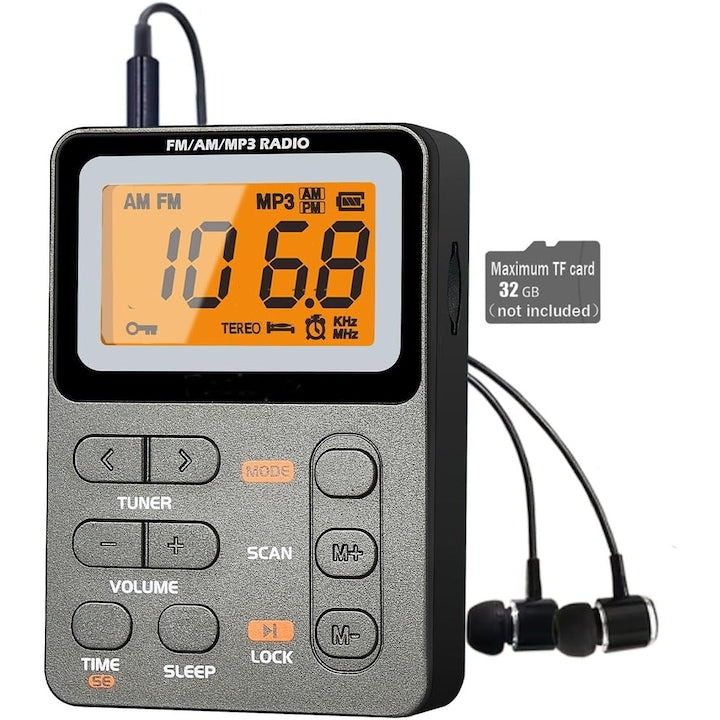 AM FM Portable Radio WALALLA Rechargeable Pocket Speaker with Best Reception, Digital Tuning, MP3, Stereo Headphones, Large LCD Display, TF Card Slot, Transistor Radio for Home, Office, Camping, Travel