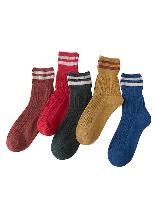 OEM - Set de 5 perechi sosete pentru femei toamna-iarna mediu elastic bumbac/poliester/elastan multicolor 35-40 UE