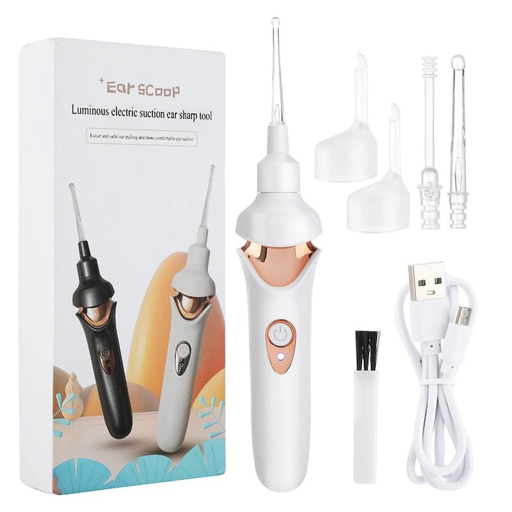 Electric Ear Cleaner Set with LED and Soft Tips, White, 24.5x11.5x4cm