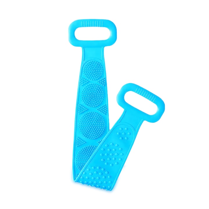 Perie de corp tip banda 2in1 pentru baie zioda smart essentials® din silicon pentru curatare exfoliere si masaj corporal albastru