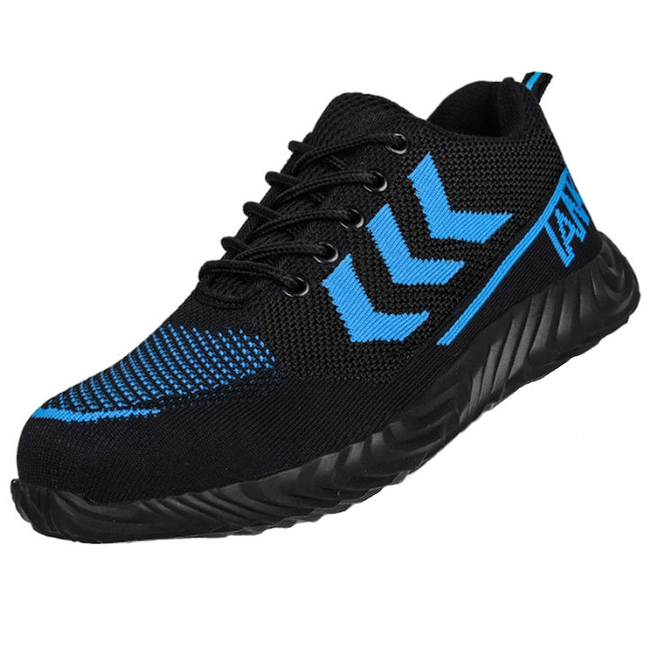 SINBINTA Protective Work Shoes, Steel Toe Shoes, Kevlar Midsole, Puncture Resistant, Non-Slip, Wear Resistant, Heat Resistant, Breathable, Comfortable, Lightweight, Sporty Design, Size 42, Black/Blue
