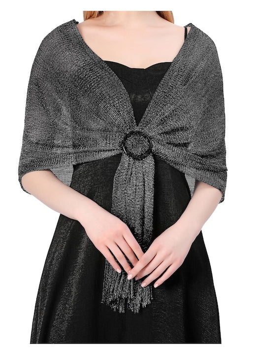 PsAyl - Esarfa lunga tip sal pentru Cu catarama 50 x 190 cm Negru Argintiu