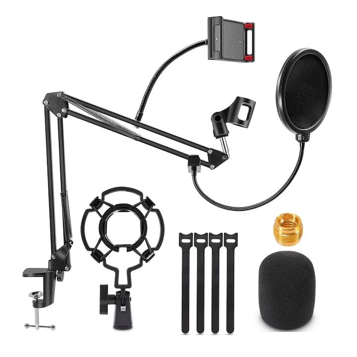 Suport microfon profesional Asamblare birou Reglabil 360° Brat foarfeca Filtru pop Negru