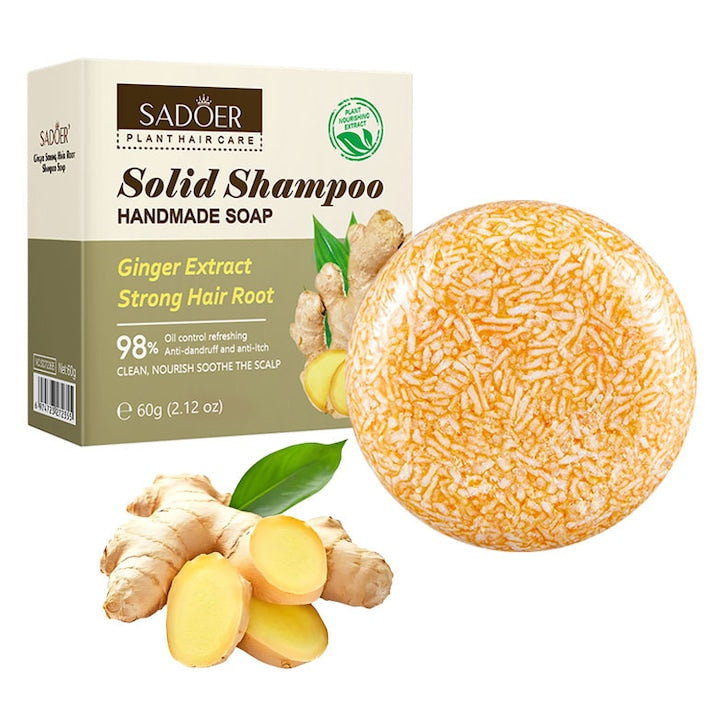 Sampon Solid cu Ghimbir pentru Cresterea Parului - Reduce Pierderea Intareste Radacinile Anti Matreata Control Sebum pentru Par Mai Des