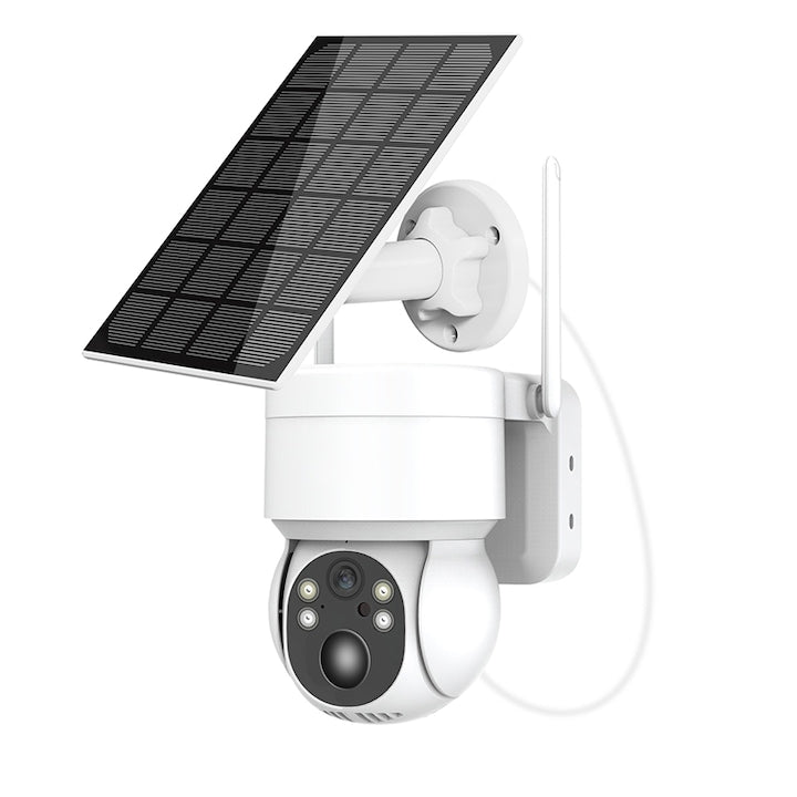 Dual Surveillance Camera with Solar Panel and 4G SIM Card, Omelivon, 3MP, 2.4Ghz Wi-Fi, Ultra HD, Color Night Vision, 8W Solar Panel, Card/Cloud Storage, Two-Way Communication, Alarm
