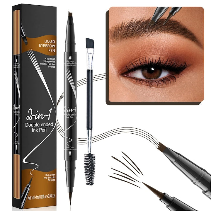 Creion pentru sprancene cu microlame cu 4 varfuri 2 in 1 dual ended microblading smudge proof eyebrow pencil de lunga durata si rezistent la apa 16 g maro inchis