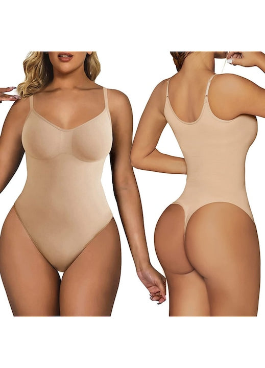 DCSZVIGS - Body Modelator cu Efect de Fara Cusaturi cu Bretele Ajustabile Nylon/Elastan Bej/M