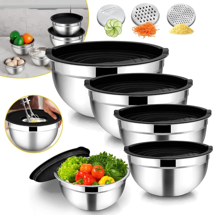 Boluri De Amestecat 5 Boluri De Salata Din Otel Inoxidabil Cu Capace Etanse Ideale Pentru Coacere/Gatire/Pregatire In Bucatarie Potrivite Pentru Masina De Spalat Vase 0.7/1.1/1.6/2.7/4.5L