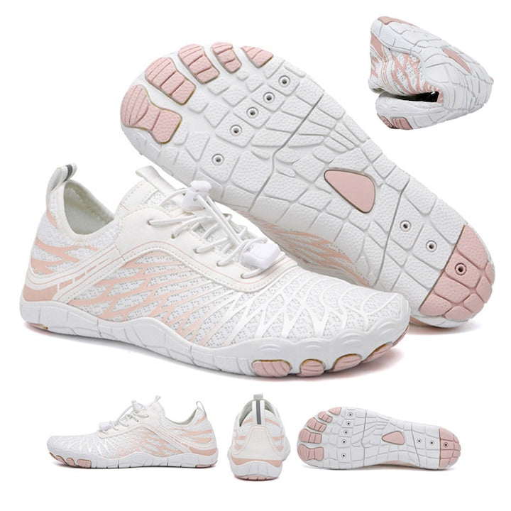 Pantofi de plaja/pantofi de apa marimea 39 confortabil si respirabil usor uscare rapida drenaj eficient talpa antiderapanta moale si elastic cu banda reflectorizanta pentru cupluri pentru alergare/plaja/activitati acvatice alb