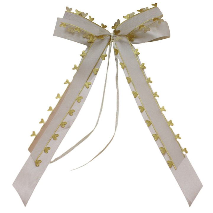 YANYXR BCS3135809 Decorative Bow, Reusable, Tear-Resistant Polyester with Gold Hearts, Cream/Gold, 13 x 22 cm, Set of 30 pcs.