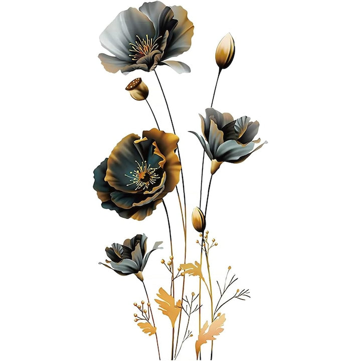 Autocolante Perete Flori Maci Negru-Auriu – Set 2 Coli PVC Autoadeziv Dimensiune Finala 59x121 cm Decor Living Dormitor Hol